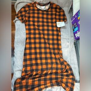LuLaRoe Plaid Long Sleeve Dress in Orange and Black